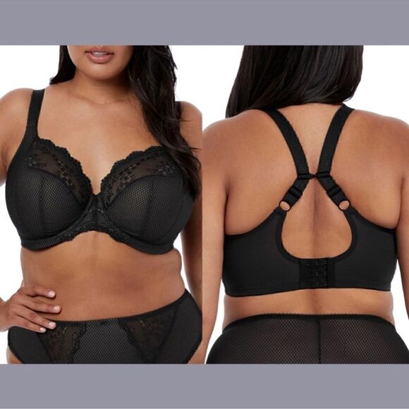 Elomi- Charley- Black Lace Full Figure Underwire Unlined Plunge Bra, Size 36J - Picture 9 of 11